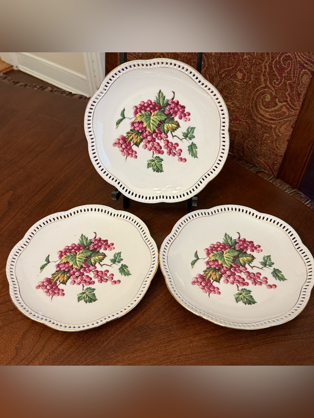 3 Vintage Schumann Arzberg Germany #76 Porcelain Reticulated Berries Plates